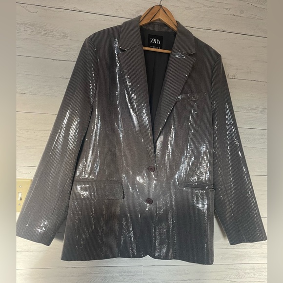 ZARA sequinned blazer! Silver grey. Size XL - Picture 8 of 14